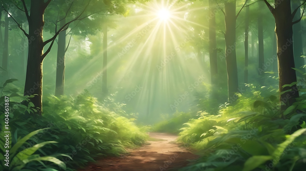 Obraz premium Sunlit Forest Path A Magical Journey Through Lush Greenery