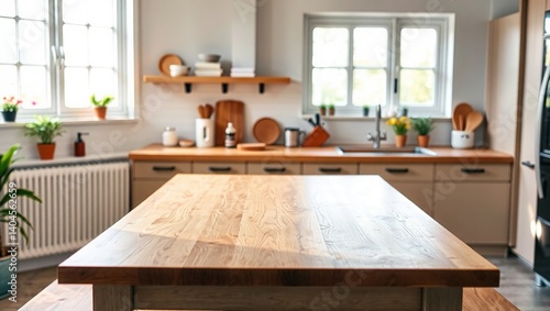 Obraz na płótnie Wooden Kitchen Table by Window, Natural Light, Empty Space w salonie