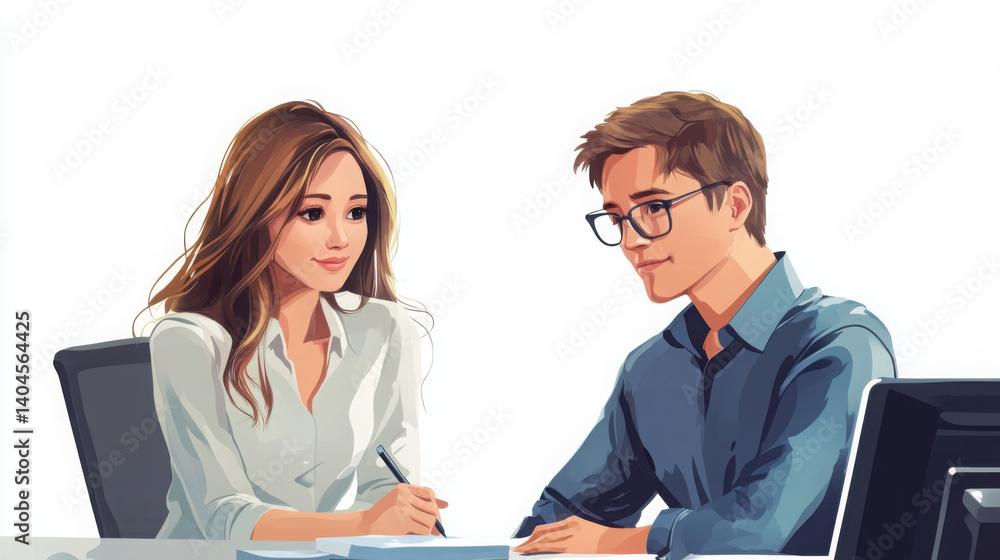 Engaged business team of two working on financial project management, diverse and modern executives at work Engaged business team of two working on financial project management, diverse and modern executives at work
