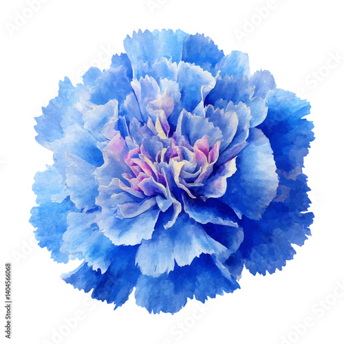 Blue Carnation Flower Isolated, Watercolor Style Single Bloom with Delicate Petals, Artistic Floral Illustration