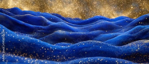 Blue Fabric Waves, Golden Stars