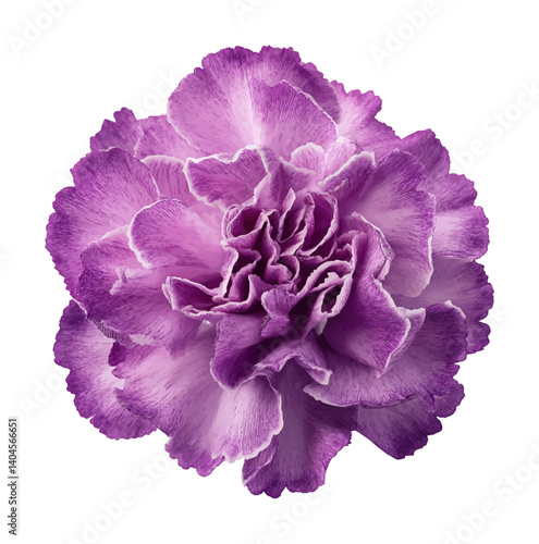 Isolated Close-Up of a Vibrant Purple Carnation Flower with Delicate Petals on White Background