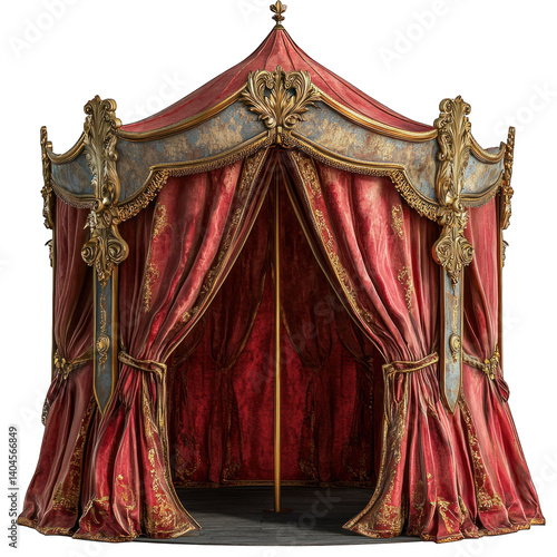 Exquisite Baroque Circus Tent with Rich Red Drapery and Detailed Gold Accents Captured in High-Quality Realistic Photography