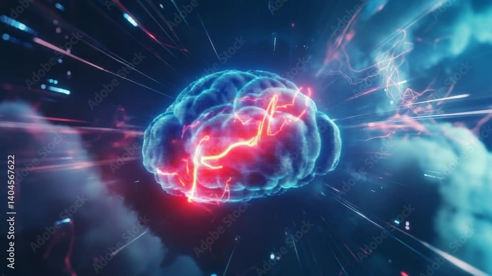 Digital brain with glowing energy pulse, conceptual technology and innovation Digital brain with glowing energy pulse, conceptual technology and innovation