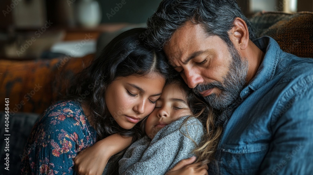 custom made wallpaper toronto digitalHispanic family consoling each other during hard times together, Generative AI