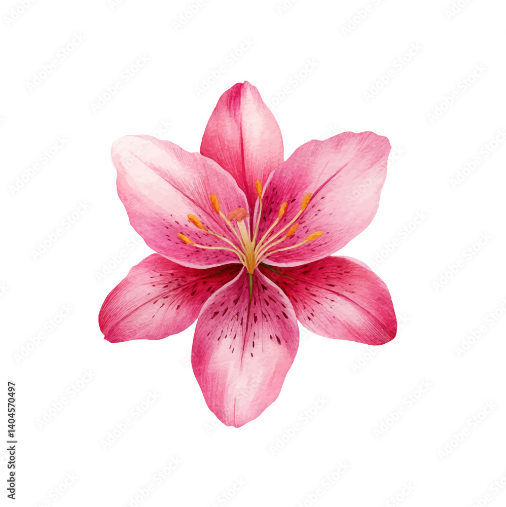 A beautiful pink lily flower in full bloom on a white background watercolor style A beautiful pink lily flower in full bloom on a white background watercolor style