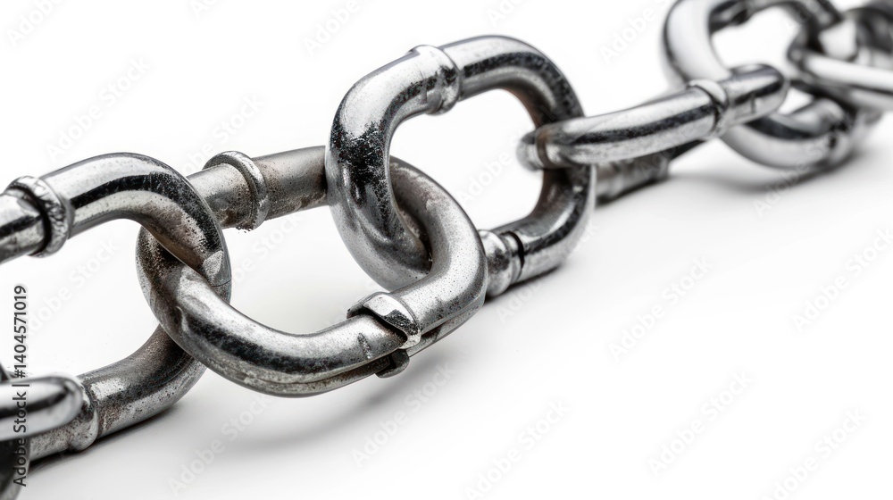 Fototapeta premium A chain of metal links with a silver color on white background