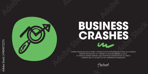 Business crashes, Developing a Modern Web Banner Concept Using hand-drawn Doodle icon Graphics.