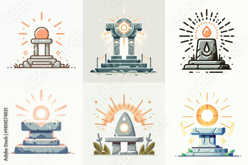 simple stone altar vector with sun rays on it