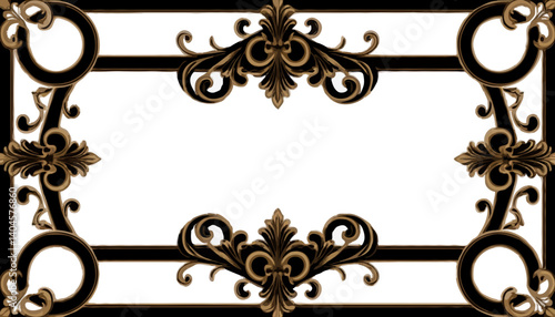 Ornate Baroque Frame in Gold representing Luxury and Antiquity against Black Background [with copy space]