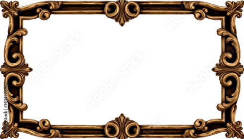 Golden Baroque Frame representing Classical Elegance and Luxury against Black Background [with copy space]