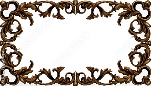 Gold Baroque Frame representing Antique Style and Decoration against Black Background [with copy space]