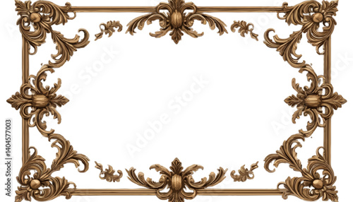 Ornate Rococo Frame in Gilded Bronze for Border or Decoration against Black Background with copy space