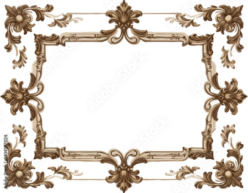 Ornate Rococo Frame in Gold Tone as a Design Template against Black Background with copy space