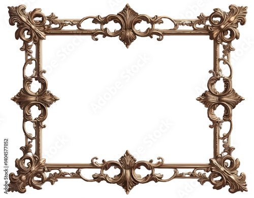 Ornate Symmetrical Bronze Frame in Baroque Style for Formal Display against Black Background with copy space