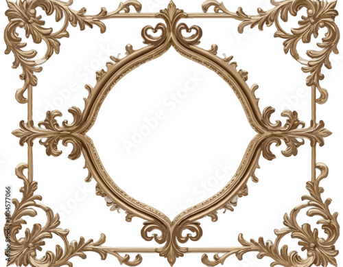 Ornate Baroque Frame in Gold for Display or Design against Black Background with copy space