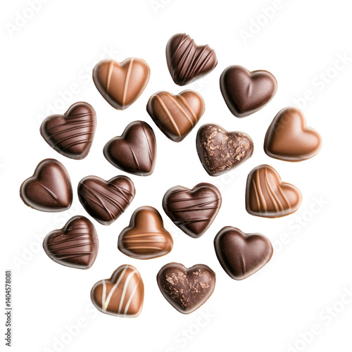 Collection of heart shaped chocolates isolated on transparent background
