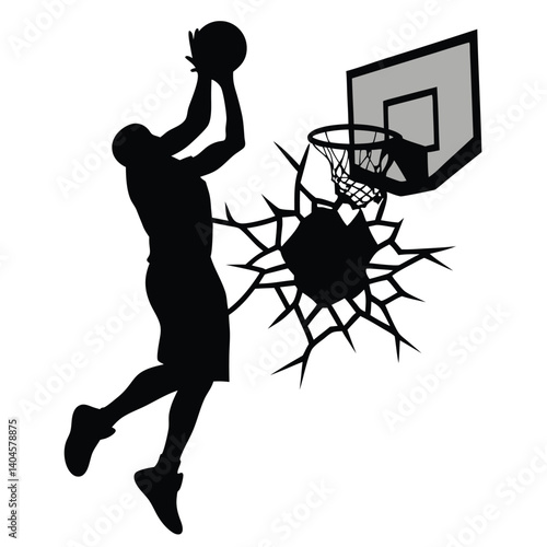 Silhouette Basketball Player Jumping Slam Dunking Hoop Breaking Transparent