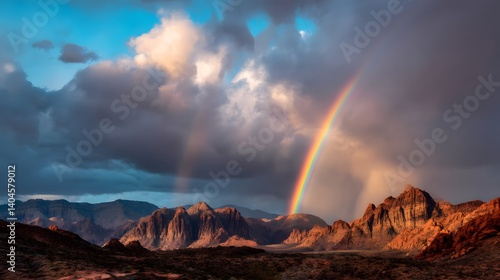 Majestic Double Rainbow Over Dramatic Red Rock Mountains Stunning Desert Landscape Breathtaking Nature Photography Arizona Valley Vivid Colors Epic   