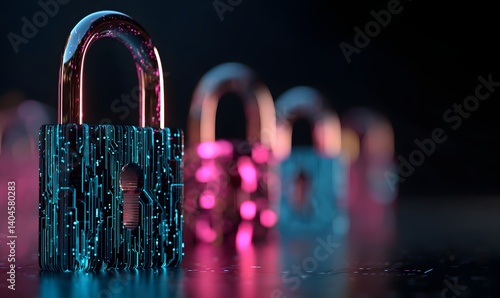 Cybersecurity Digital Padlock Abstract Technology Network Security Data Protection Privacy Modern Futuristic Innovative Elegant Design Concept        