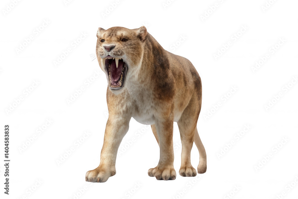 Obraz premium Realistic Cave Lion Roaring Photorealistic Style Transparent Background
