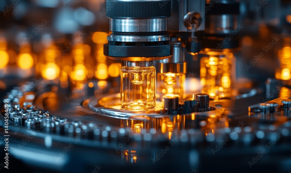 Medical vials on production line at pharmaceutical factory, Pharmaceutical machine working pharmaceutical glass bottles production line, Generative AI Medical vials on production line at pharmaceutical factory, Pharmaceutical machine working pharmaceutical glass bottles production line, Generative AI