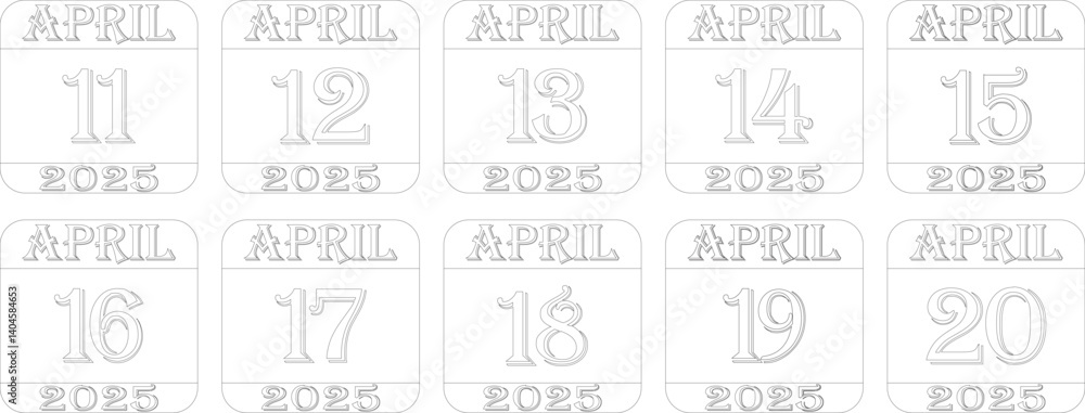 Fototapeta premium April 2025 calendar line art icon set.Agenda plan, april month schedule calendar and Time planner.Meeting appointment time.Calendar Event schedule date.calendar date icon on white background. 