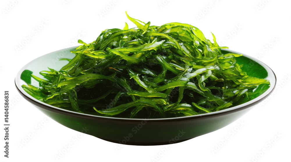 Fresh and vibrant seaweed salad served in a traditional dish on a black background for culinary and health illustrations Fresh and vibrant seaweed salad served in a traditional dish on a black background for culinary and health illustrations