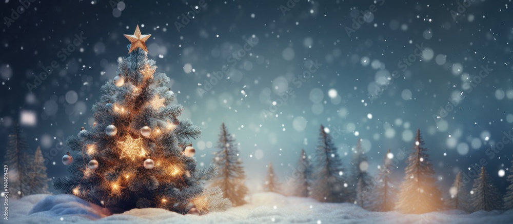 Christmas tree decorations on blurred winter background. AI generated image Christmas tree decorations on blurred winter background. AI generated image