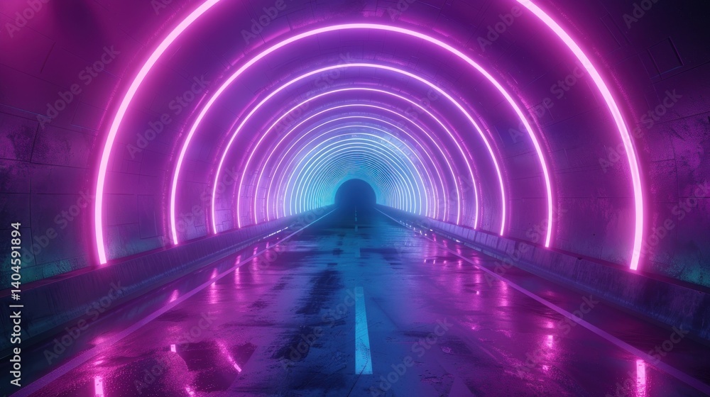 A neon tunnel with blue and pink lights A neon tunnel with blue and pink lights