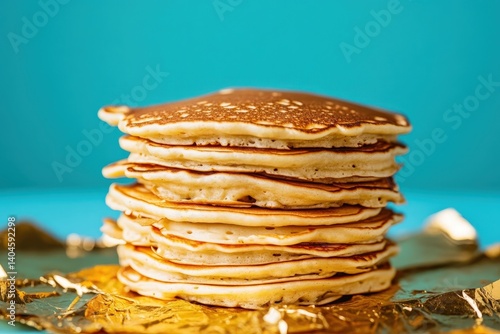 A towering stack of golden brown pancakes ready to be enjoyed.