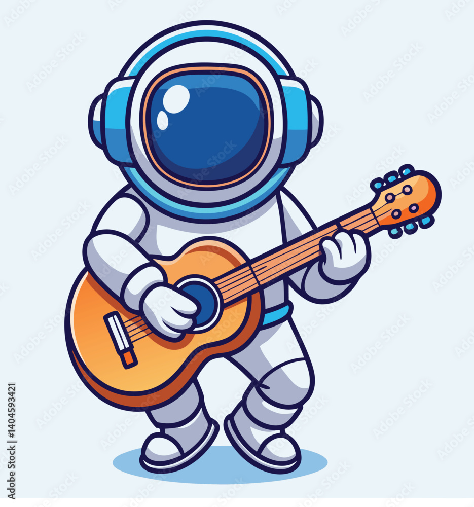 Obraz premium Cartoon Astronaut Playing Guitar Music In Space Artistic Illustration