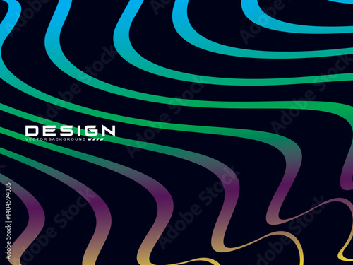 Rendering black background with 3d metal texture abstract curve pattern. Abstract multicolored gardien wave lines on black background. Modern wave lines flowing. Futuristic technology concept.