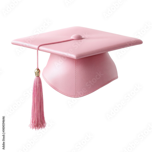 A pink graduation cap with a tassel representing the academic achievement and success of completing an educational program
