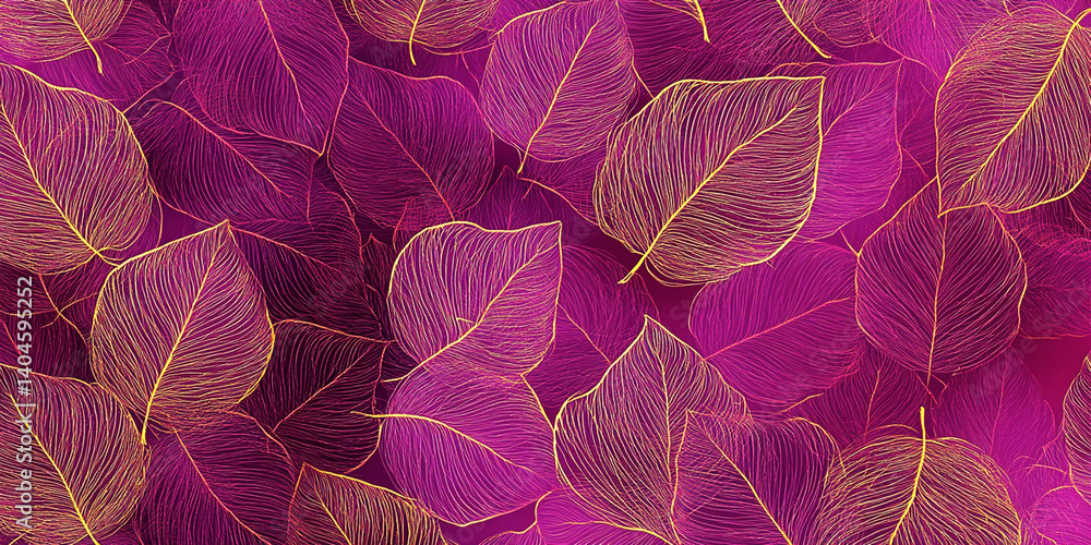 Seamless pattern with pink leaves background. Watercolor floral pattern for wallpaper, card or fabric.