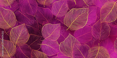 Obraz na płótnie Seamless pattern with pink leaves background. Watercolor floral pattern for wallpaper, card or fabric. w salonie
