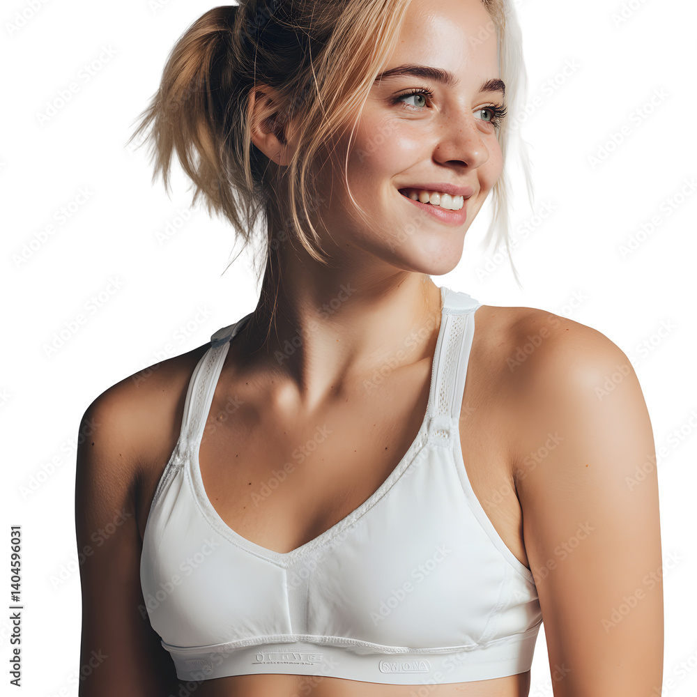Portrait of a young woman in a white sports bra in PNG Portrait of a young woman in a white sports bra in PNG