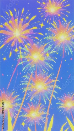 Colorful Fireworks Display on a Blue Sky