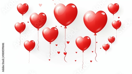red ballons isolated on white background, for card design with copy space for text
