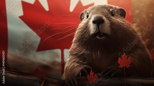 Canadian Beaver with Canada Flag Background – Symbol of Canada Day and National Pride