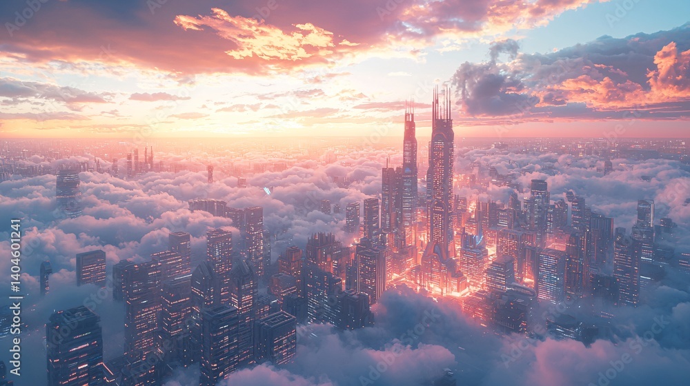 Naklejka premium Future cities above the clouds