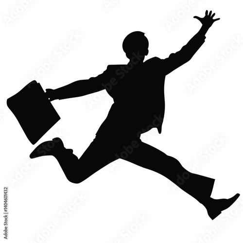 Silhouette of Businessman Jumping Holding Briefcase with Transparent Background