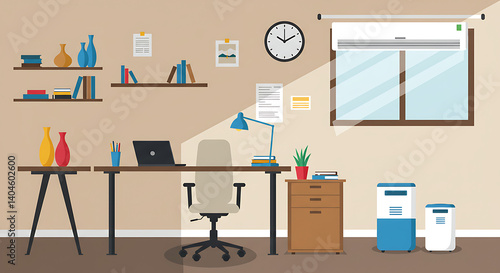 Wallpaper Mural Serene Home Office: Sunlight & Minimalist Design AI Generated Torontodigital.ca