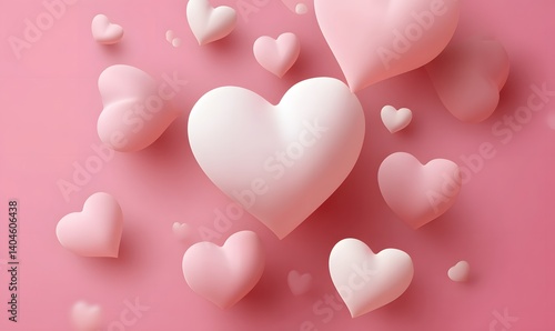 Pink and White 3D Hearts Romantic Valentine Background Lovely Sweet Pastel Colors Soft Gentle Feelings Tenderness Affectionate Love Celebration Design