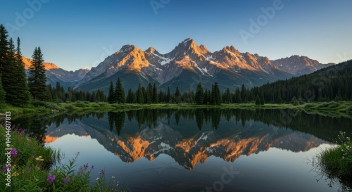 Wallpaper Mural Mountain lake sunrise reflection Torontodigital.ca