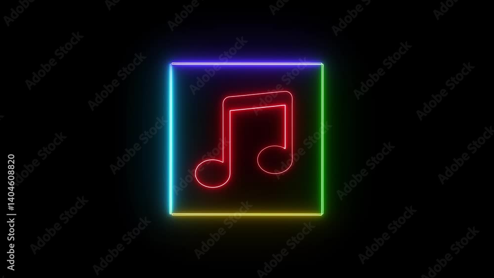Neon Music Note Animation On Black Background With Glowing Colorful Frame Neon Music Note Animation On Black Background With Glowing Colorful Frame