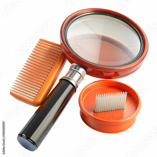 cosmetic products lice comb and magnifying glass