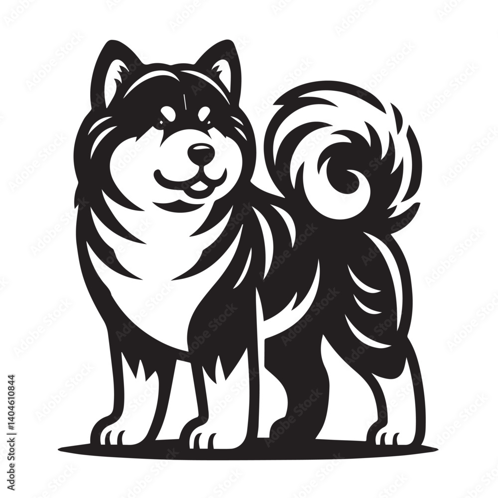 Fototapeta premium Akita silhouette black and white vector icon