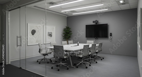 Modern Minimalist Conference Room: Neutral Tones & Serene Space AI Generated