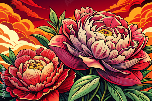 Close-up of flowers Pink peonies at sunset time . Beautiful peony flower for catalog or online store. Floral shop concept . Beautiful fresh cut bouquet vector
